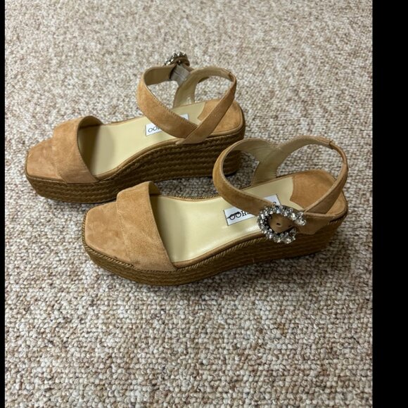 Jimmy Choo Mirabelle 70 Crystal Embellished Suede Espadrille Wedge Sandals 39 - Picture 3 of 10